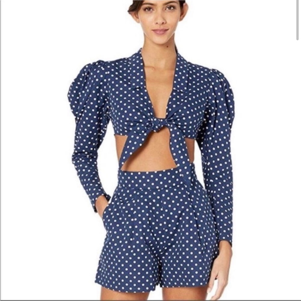 WeWoreWhat Navy Polka Dot Short and blouse set size XS